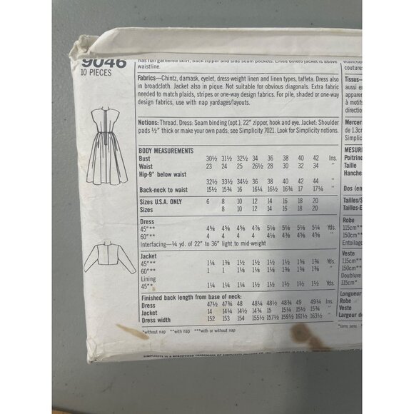 90s Simplicity 9046 Easy To Sew Sewing Pattern Size 16 Dress Bolero Jacket CUT - Picture 4 of 6